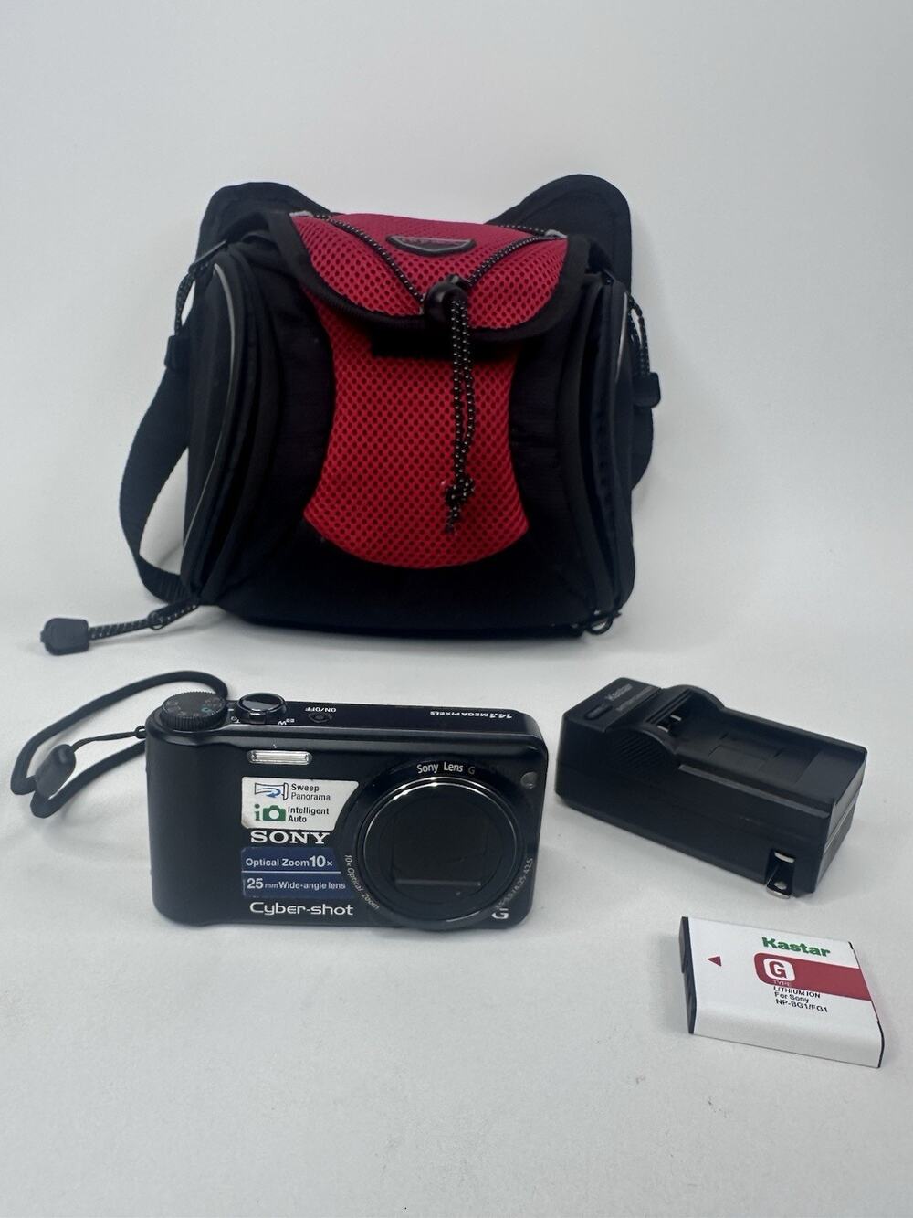 Sony Cyber-shot DSC-H55 Digital Camera 10x Zoom Black Charger Battery Bag Tested